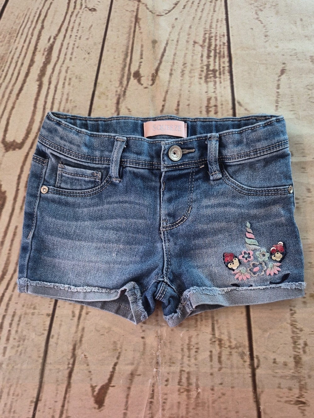 Squeeze Jean Shorts With Sequin Unicorn Accent Size 3T (Cl)